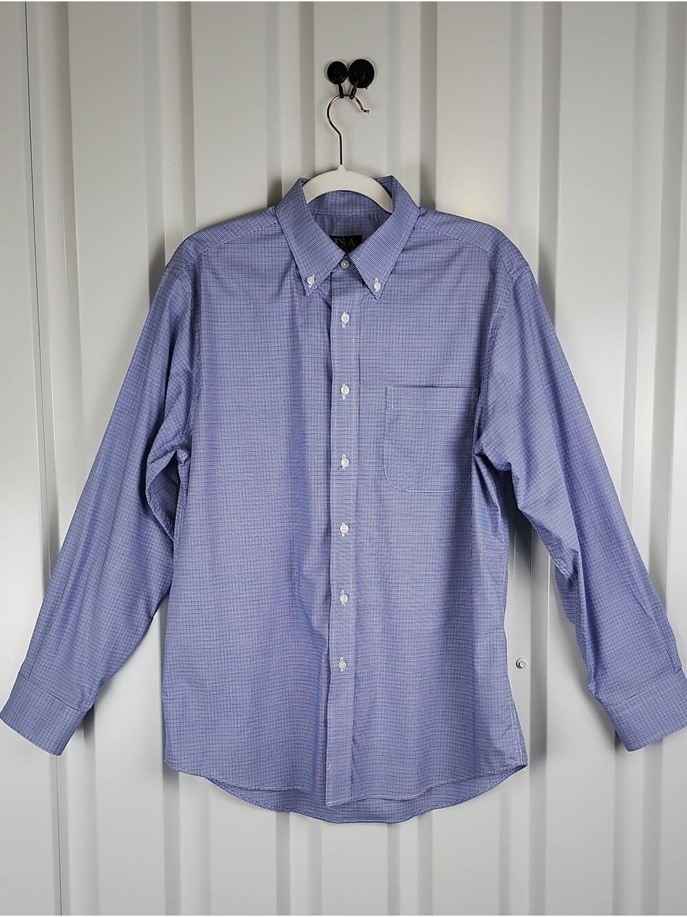 Jos. A. Bank Men's Executive Tailored Fit Blue Micro Plaid Button-Down Shirt Med